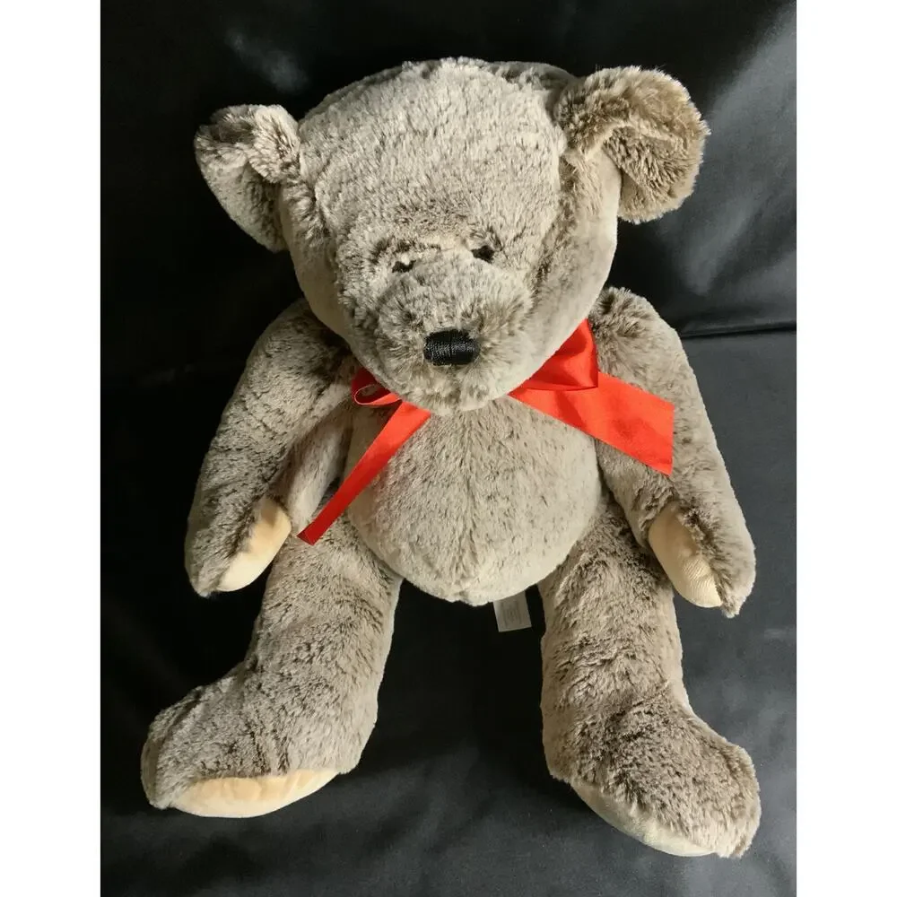 Animal Adventure Brown Teddy Bear Plush 2015 Red Bow Tan Ears Feet Lovey Stuffed